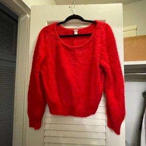 Red Cropped Fuzzy Sweater